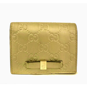 Gold GUCCI Ssima Ribbon GG Logo Leather Bifold Wallet